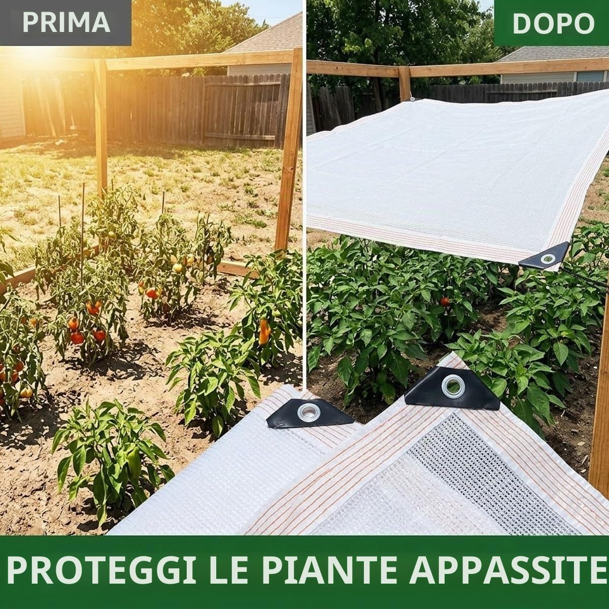 Rete Antigrandine per Orto con Occhielli, Rete Ombreggiante Bianca 50% Uv, Telo Ombreggiante Esterno Traspirante, Vele Ombreggianti Hdpe 5x5 3x3 3x4 per Gazebo Giardini Balcone Pollaio(4x5m)