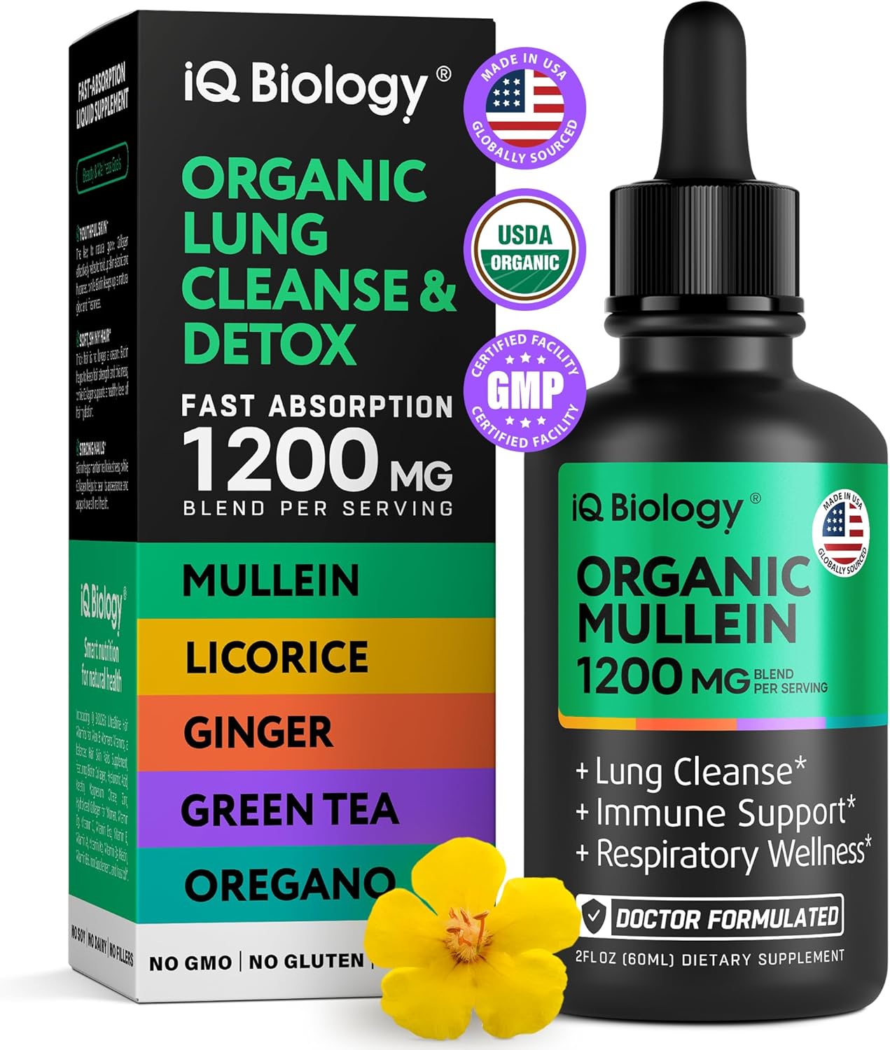 Mullein Drops for Lungs – USDA Organic Mullein Leaf + Nettle Leaf Extract Supplement – Lungs Cleanse Respiratory Support to Clear Lungs – Respiratory Support – Immune Support – Made in USA – 2 fl oz