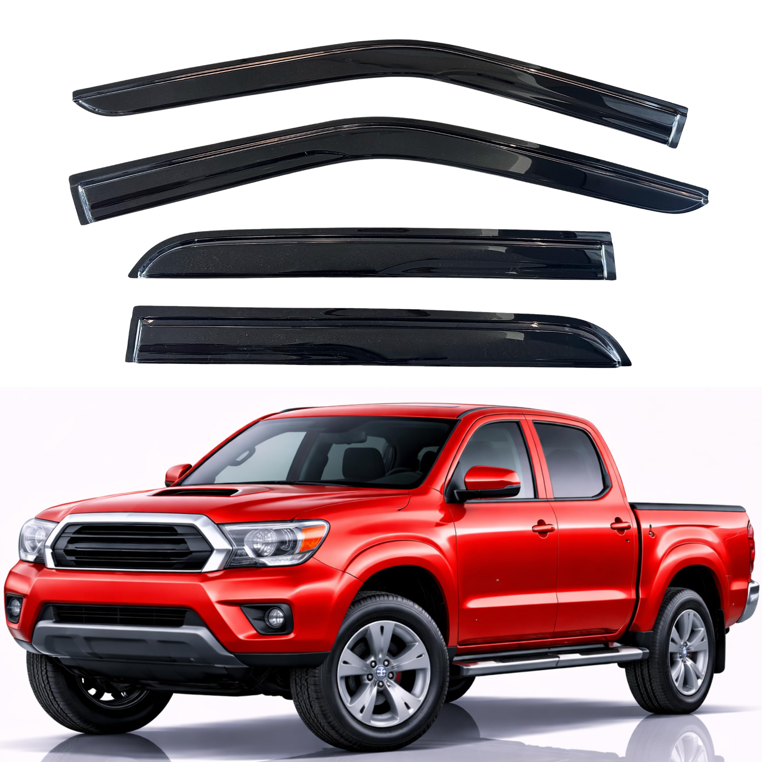 KPY Rain Guards Fit for 2005-2015 Toyota Tacoma Double Cab, Out-Channel Window Visors Vent Wind Deflectors 4PC, Truck Accessories for 05-15 Tacoma Crew Cab (Full-Size Cabs Only)