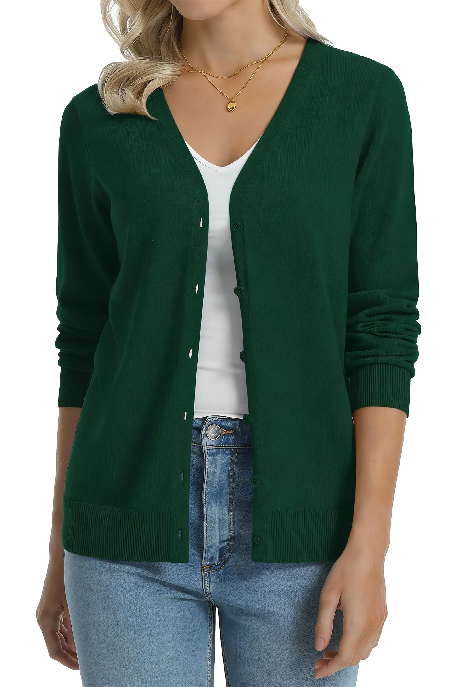 QUALFORT Women's 100% Cotton Lightweight Cardigans Long Sleeve Sweater