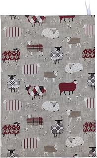 Peony Red and Grey Baa Baa Sheep Tea Towel Handmade in UK