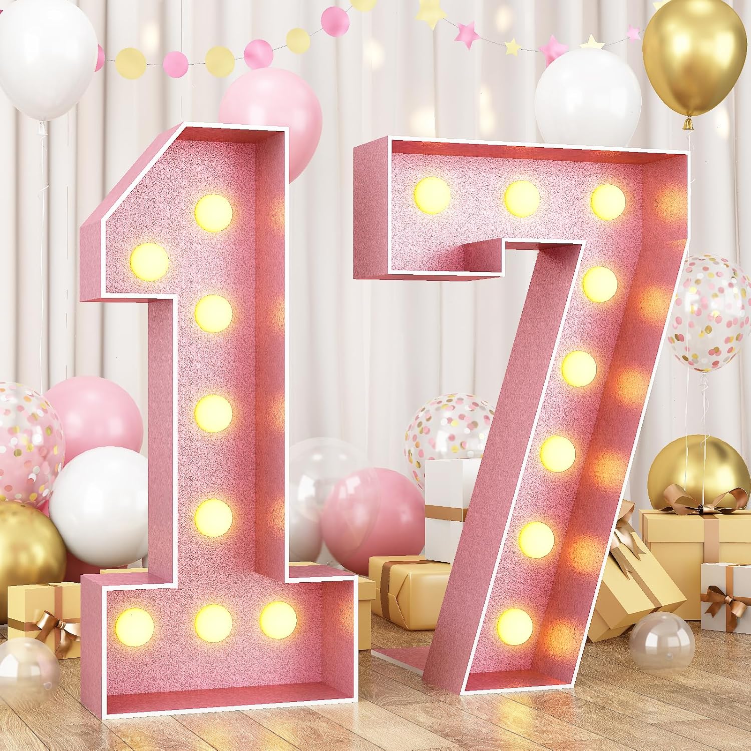 HILAVO 17 Light Up Numbers, 4FT Number 17 Marquee Large 17 Marquee Mosaic Numbers, Giant Light Up Number 4 Feet Tall DIY Frame Pre-Cut Foam Board Kit for 17th 71st Birthday Anniversary Decorations