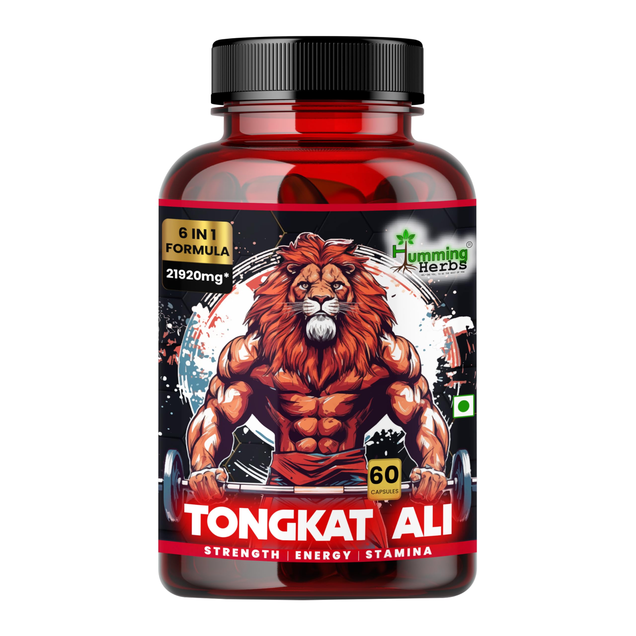Humming Herbs Tongkat Ali 21920mg - Natural Stamina & Energy Booster - 6 in 1 High Potency Herbal Formula for Strength & Vitality, Gluten-Free Men's Health Supplement