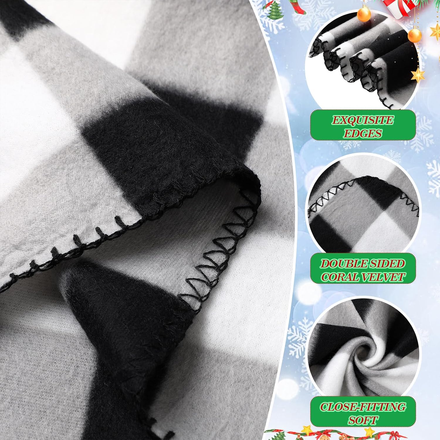 Preboun 6 Pack Christmas Buffalo Plaid Throw Blanket 50 x 60 Inch for Sofa Bed Couch Office Fleece Lightweight Fall Winter Blanket for Wedding Travel or Homeless Gifts (Checker Black)