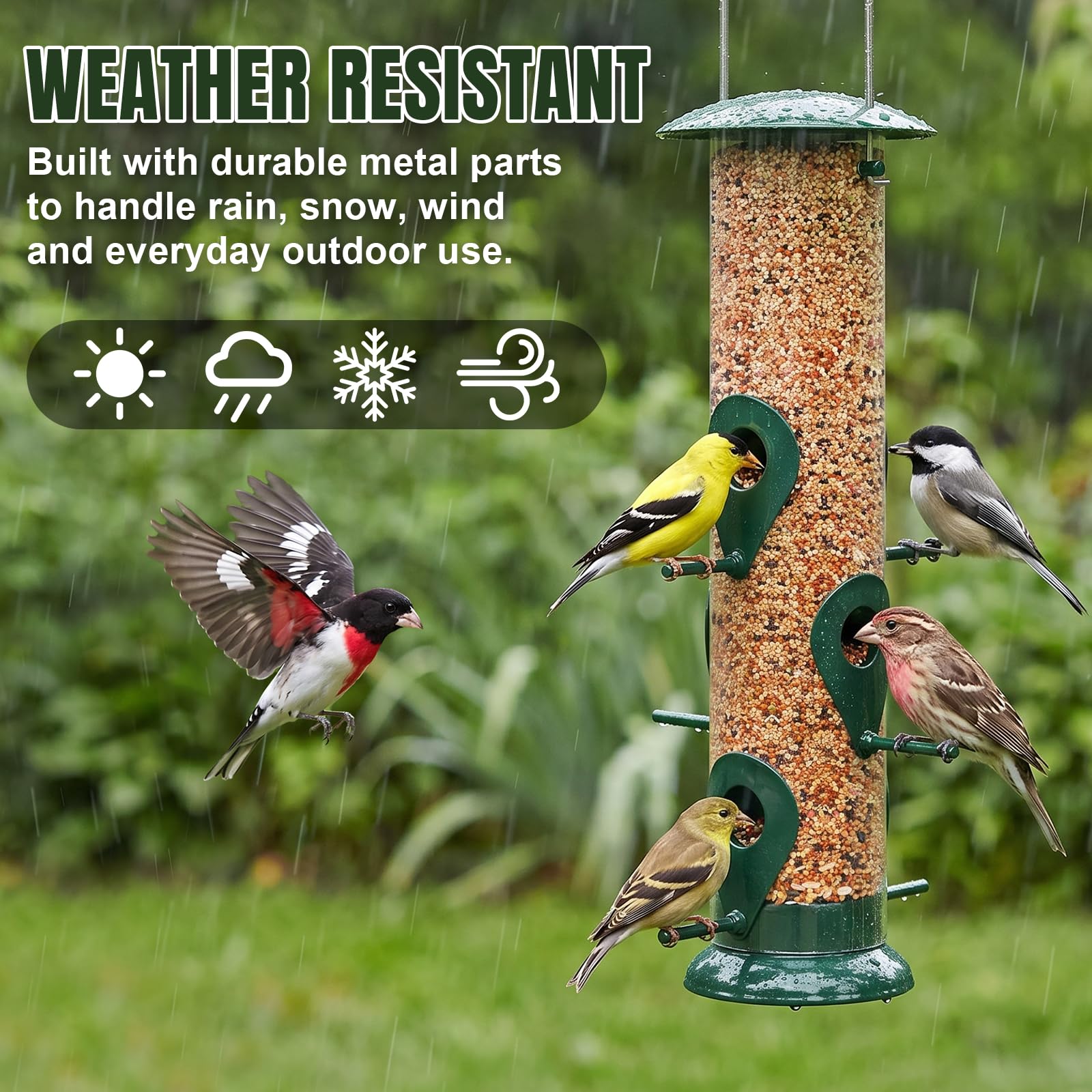 Feed Garden Comederos de pájaros de Tubo de Metal para Colgar al Aire Libre, comedero de pájaros de 6 Puertos para Exteriores, comederos de pinzón para Exteriores, comederos de pájaros a Prueba de