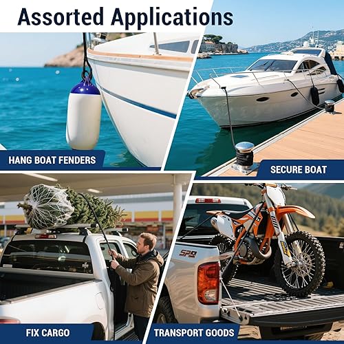 Miniatura 7 de Sportneer Líneas de muelle Accesorios duraderos para barcos con bolsa de almacenamiento, cuerda marina de nailon con lazo de 12 "x 15" para