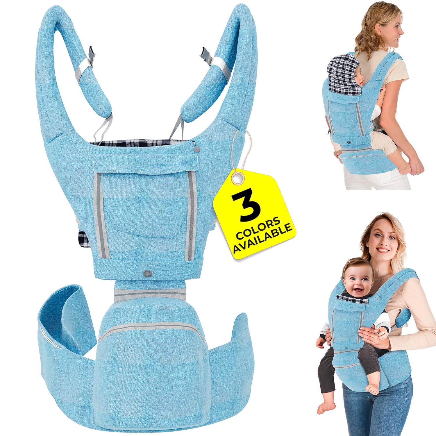 Ergonomic Baby Carrier with Hip Seat – Newborn to Toddler, Front-Facing Baby Carrier for Plus Size Parents- Foldable Toddler Carrier for Learning and Standing, Blue