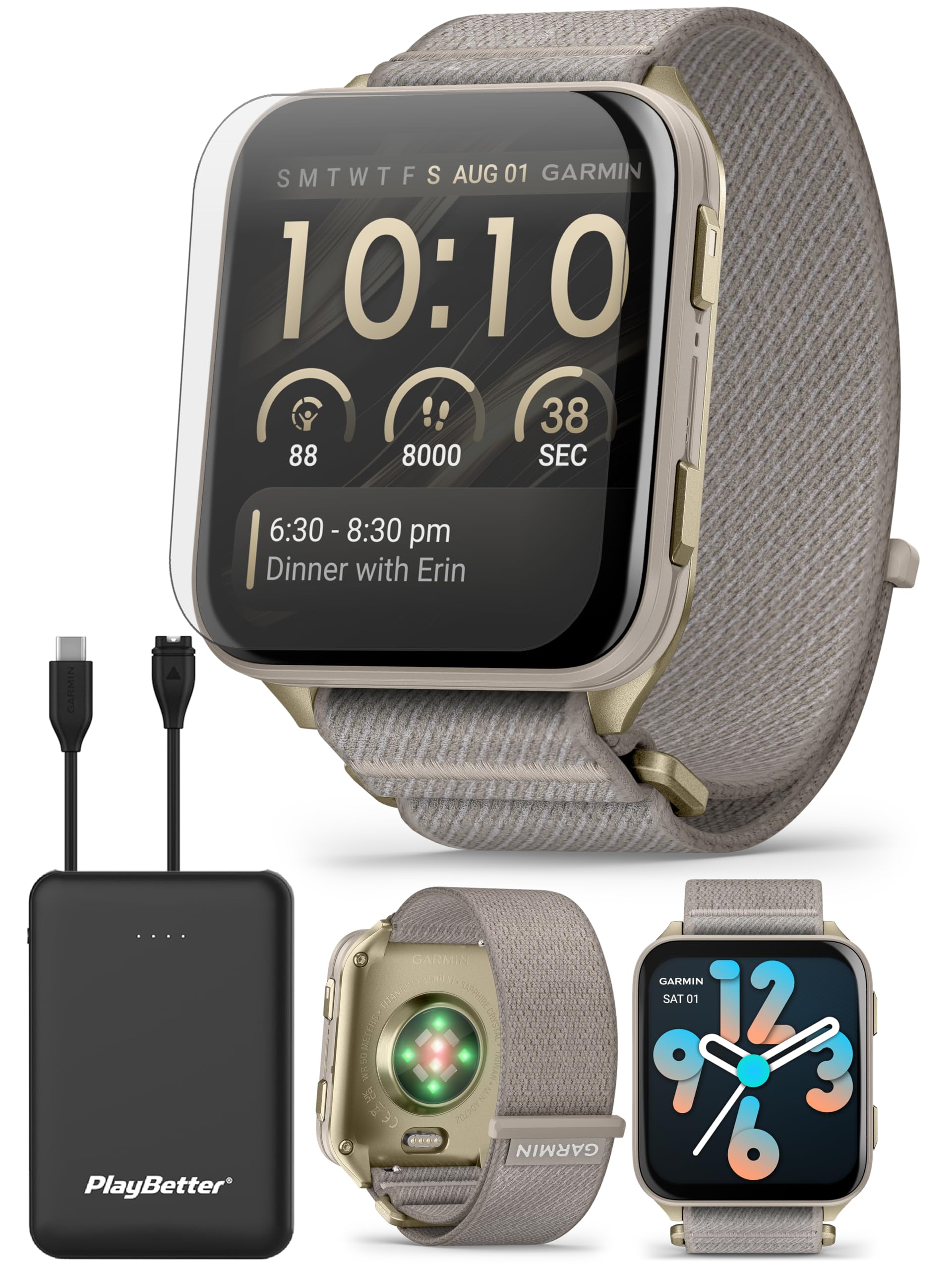 Venu X1 (Soft Gold/French Gray) Fitness GPS Smartwatch Bundle - 2" Thin AMOLED Display, A…