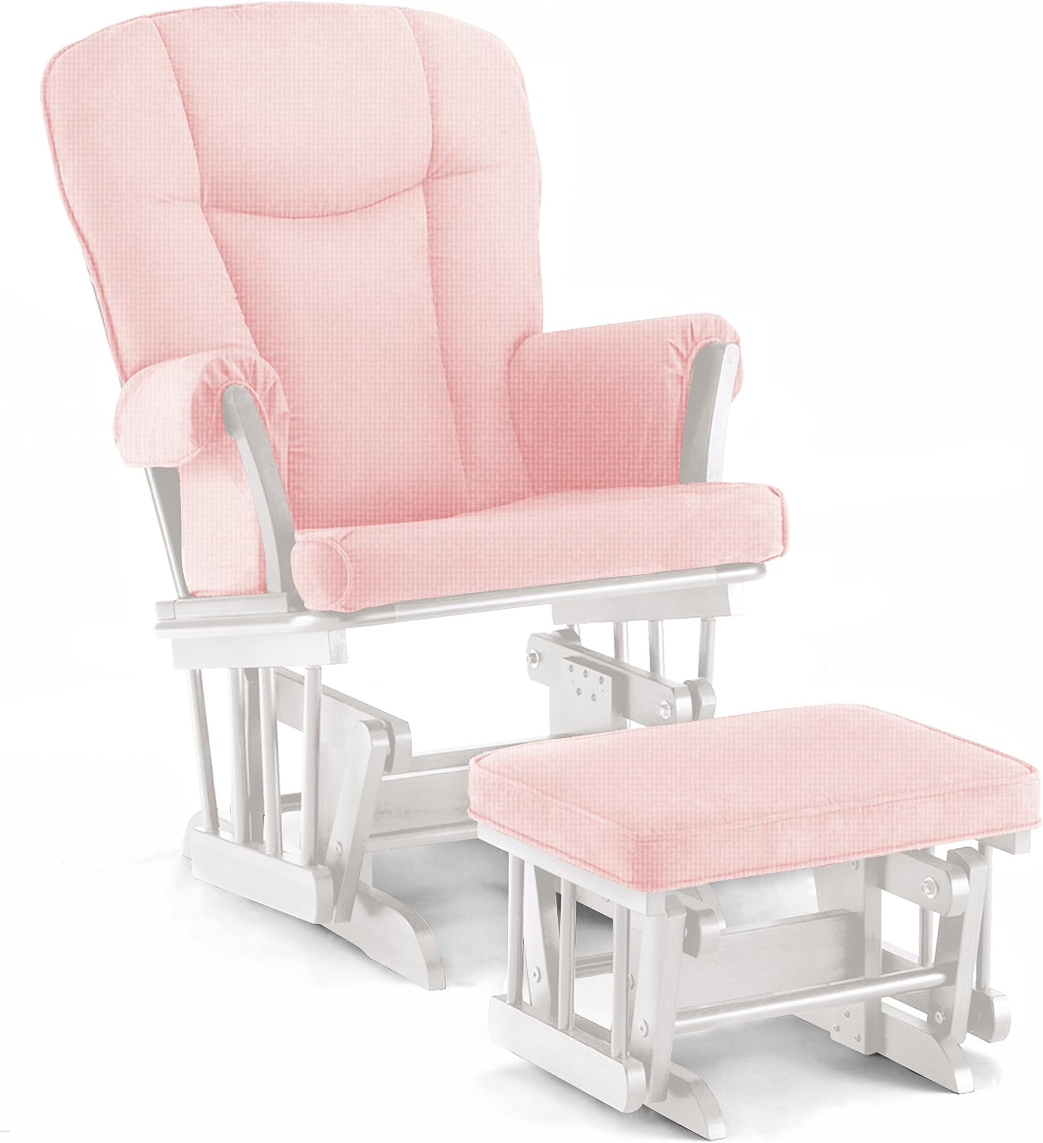 Lennox Stanton Transitional Style Glider Chair and Ottoman Combo, White with Pickwick Pink