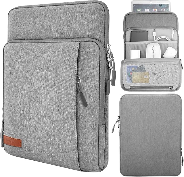 MoKo 9-11 Inch Tablet Sleeve Bag Carrying Case with Storage Pockets Fits iPad air 5 10.9" 2022, iPad Pro 11 M2 2022-2018, iPad 10th 10.9, iPad 9/8/7th 10.2, iPad Air 4 10.9, Tab S8 11", Light Gray