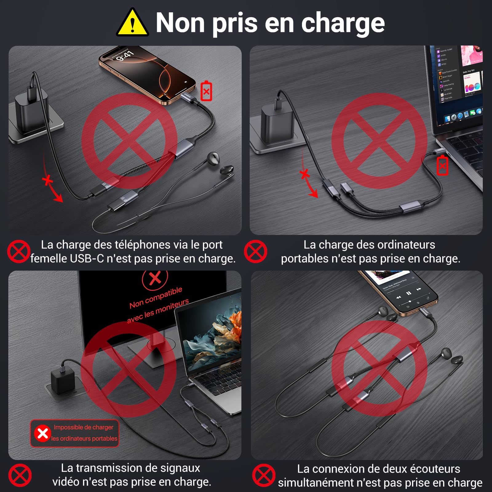 Adaptateur Double USB C mâle vers femelle KiwiBird pour charge données ordinateur portable Mac