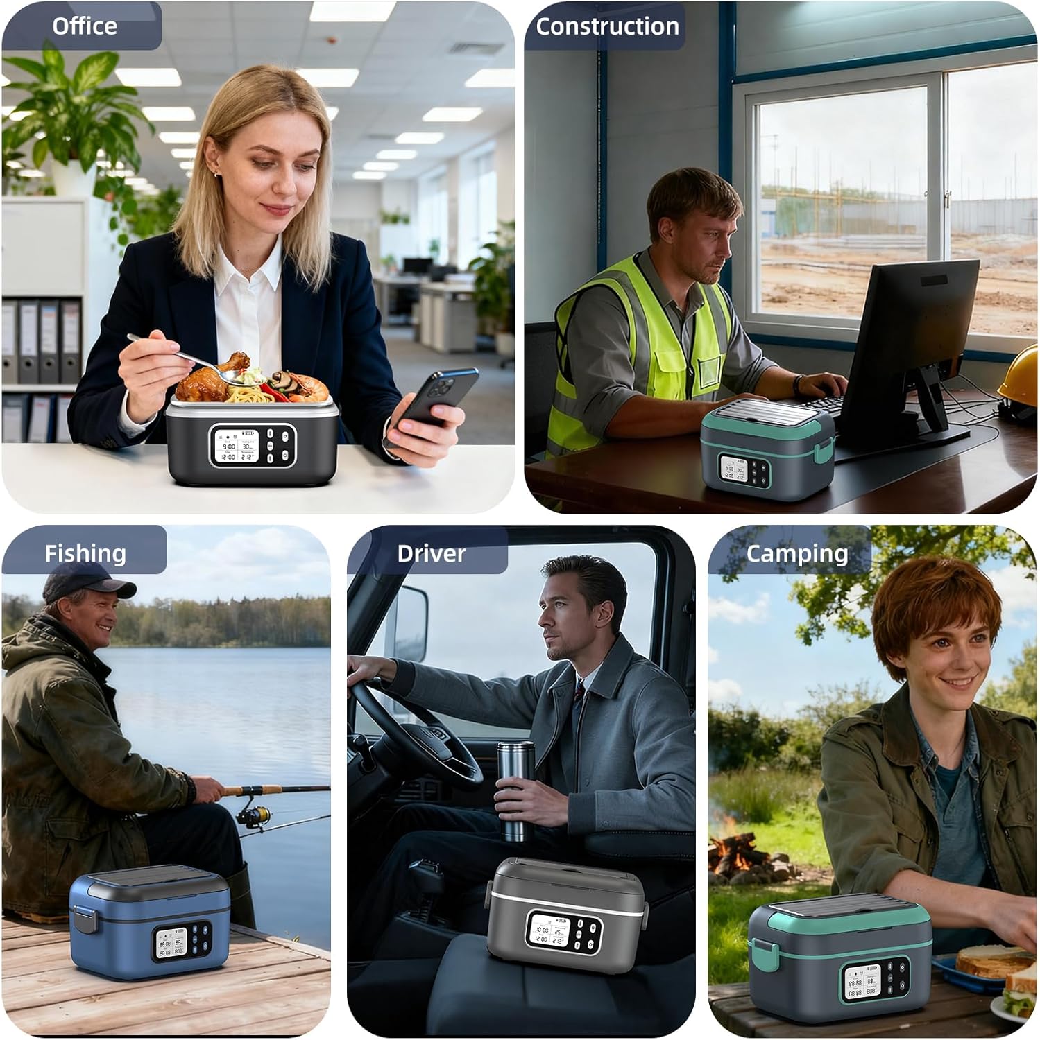 Cordless Heated Lunch Box for Men, 6.3 Cup 100W Electric Lunch Box Food Warmer with 27000mAh Battery for Self Heating, Including Cutlery, Insulated Bag and Divider for Women Adults(Black+White) - Image 7