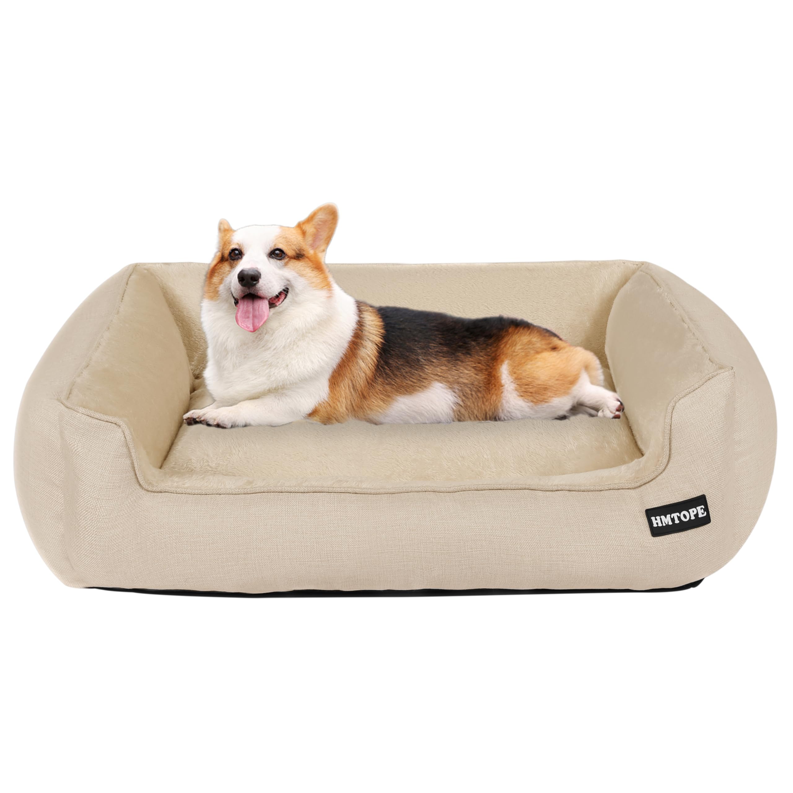HMTOPE Medium Dog Bed Removable Washable 90 x 75 cm Beige