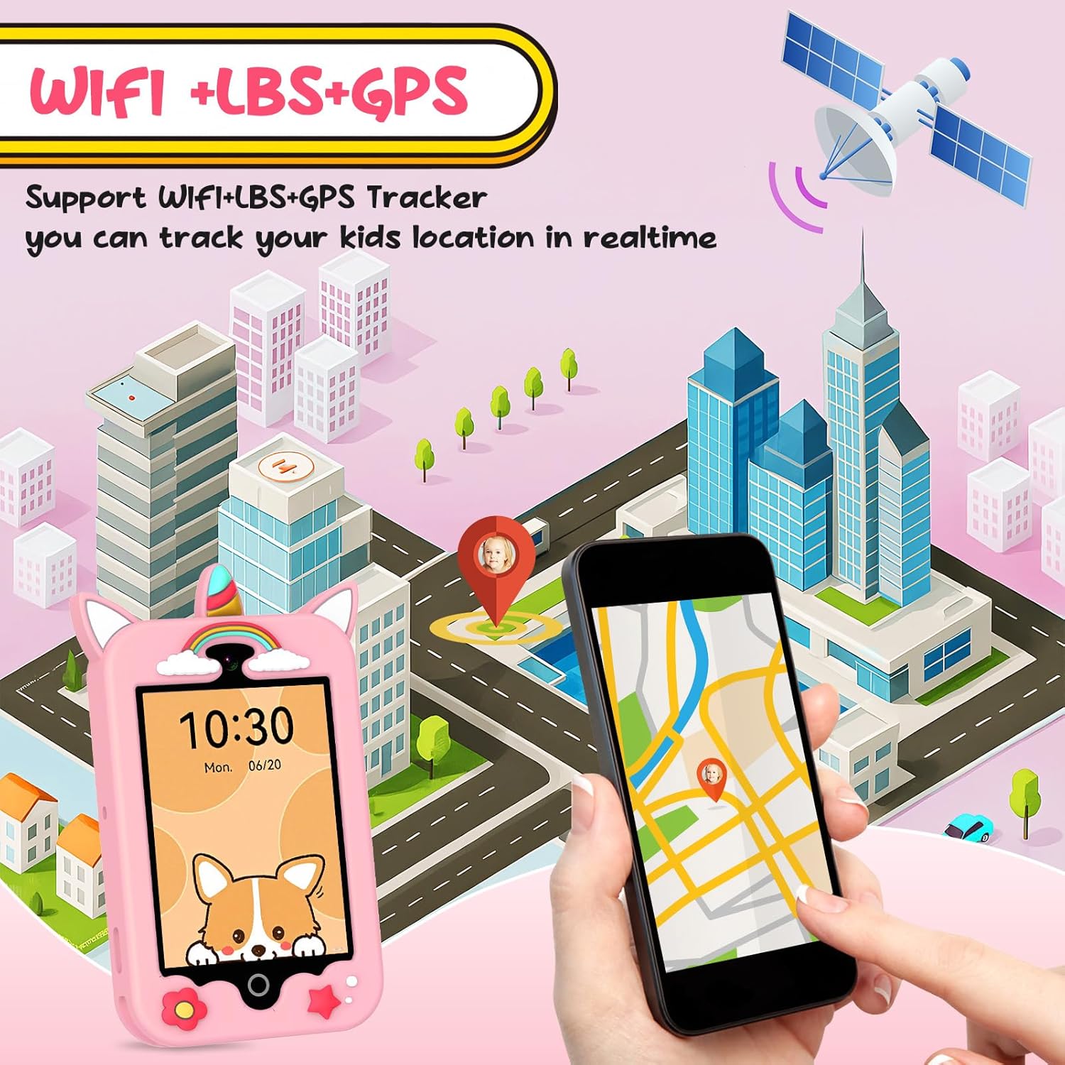 ele ELEOPTION 4G Smart Phone for Kids Toys with SIM Card, Touchscreen Toy Phone Interactive GPS Cell Phone for 3 4 5 6 7 8 9 10 Year Old Girls Boys Christmas Birthday Calling Smartphone Gifts Pink