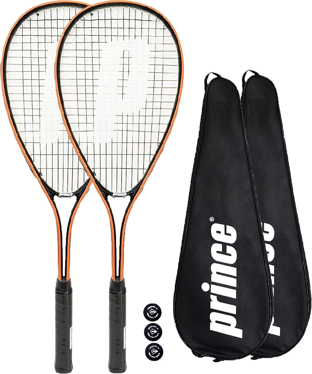 2 x Prince Power Vortex Ti raqueta de Squash + Covers + 3 Squash Balls