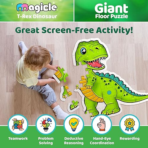 Miniatura 4 de Rompecabezas gigante de dinosaurio con sonidos, 35 piezas extra gruesas para edades de 5 a 7 años, rompecabezas para niños de 4 a 6 años, juguetes