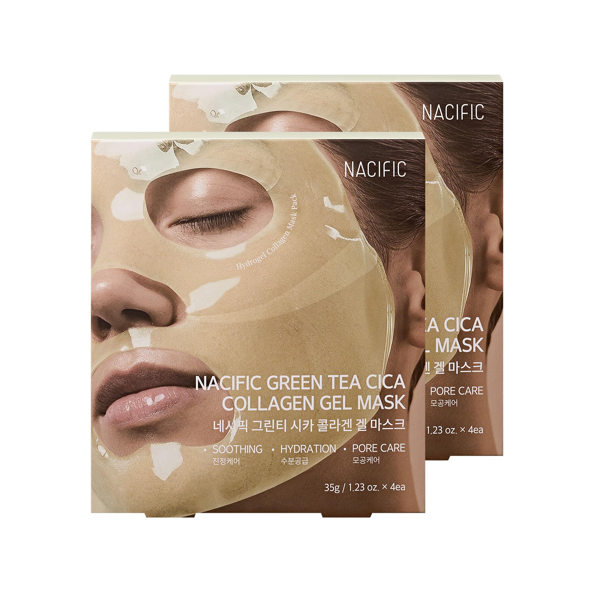 NACIFICRice Pepta Collagen Gel Facial Mask (Green Tea Cica) 8EA Set | Overnight Hydrogel Care for All Skin Types, Hydrating, Firming, Elasticity, Pore Minimizing, Glass Glow Skin | Korean Beauty