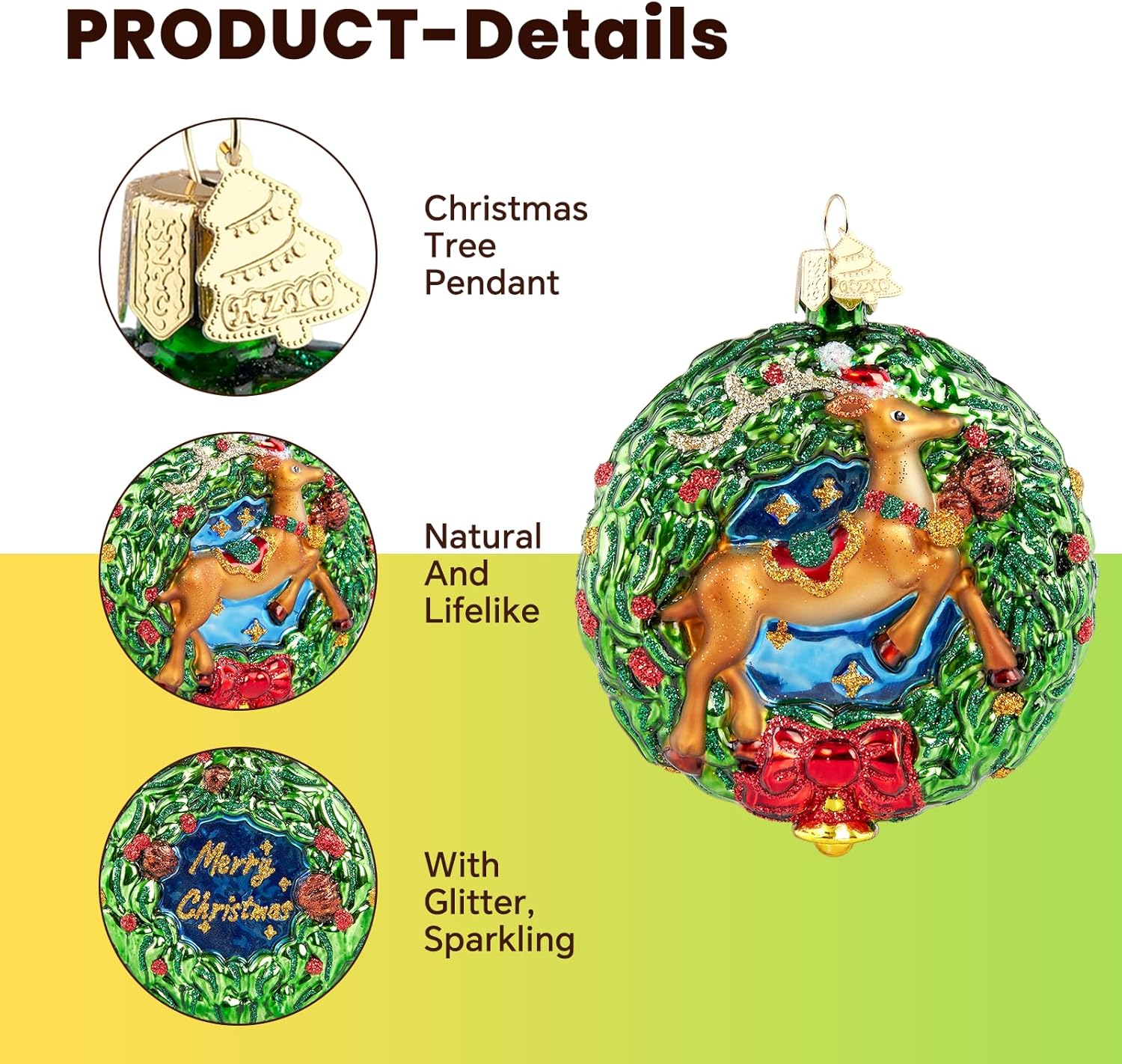 Reindeer Christmas Tree Ornaments,Blown Glass Christmas Ornaments, Wreath Collection Hanging Ornaments,Glass Home Decorations for Animal Lovers Holiday Party Daily Gifts - Image 3