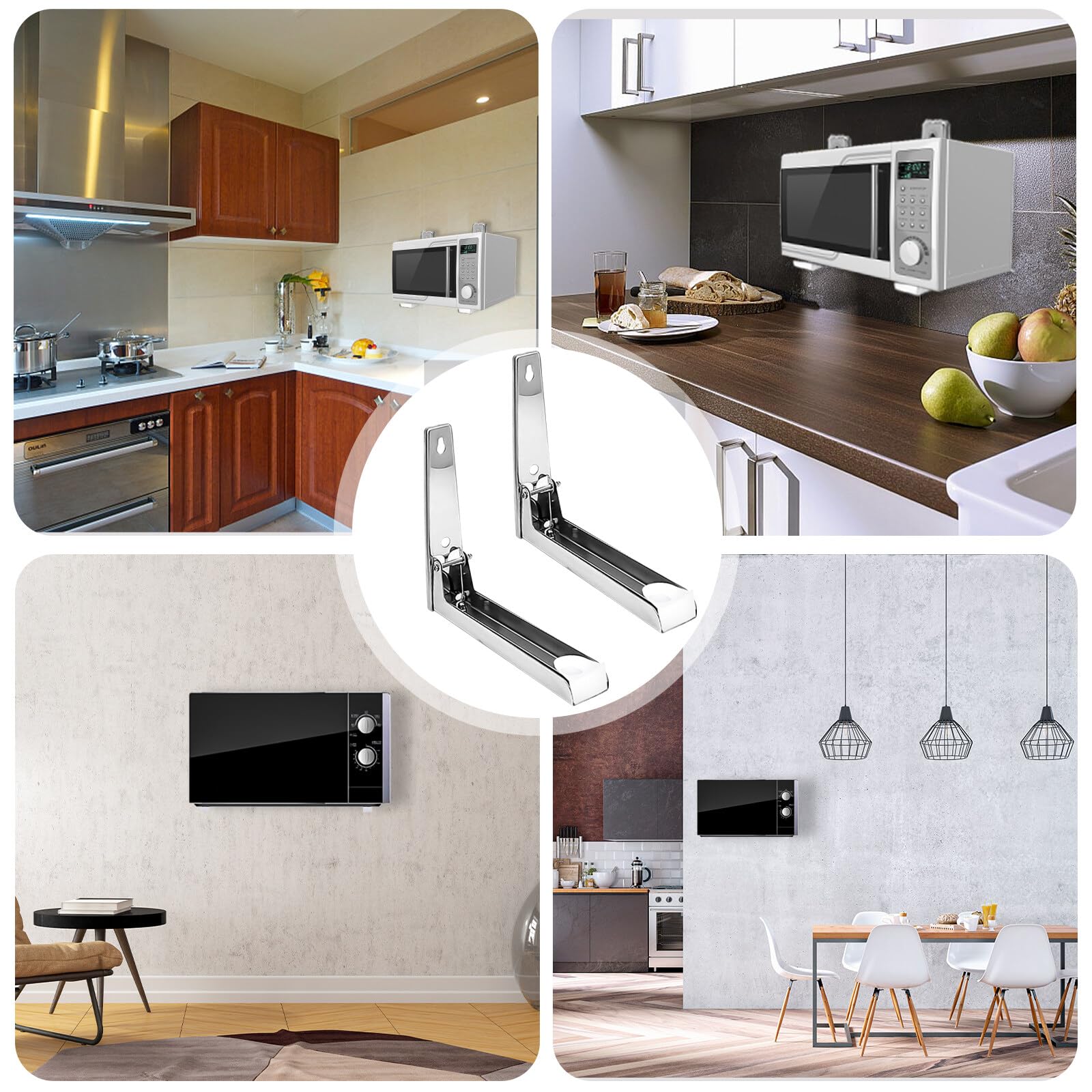 2 supporti per microonde in acciaio inox, universali, con braccia allungabili, pieghevoli, per forno a microonde, per la maggior parte dei forni a microonde