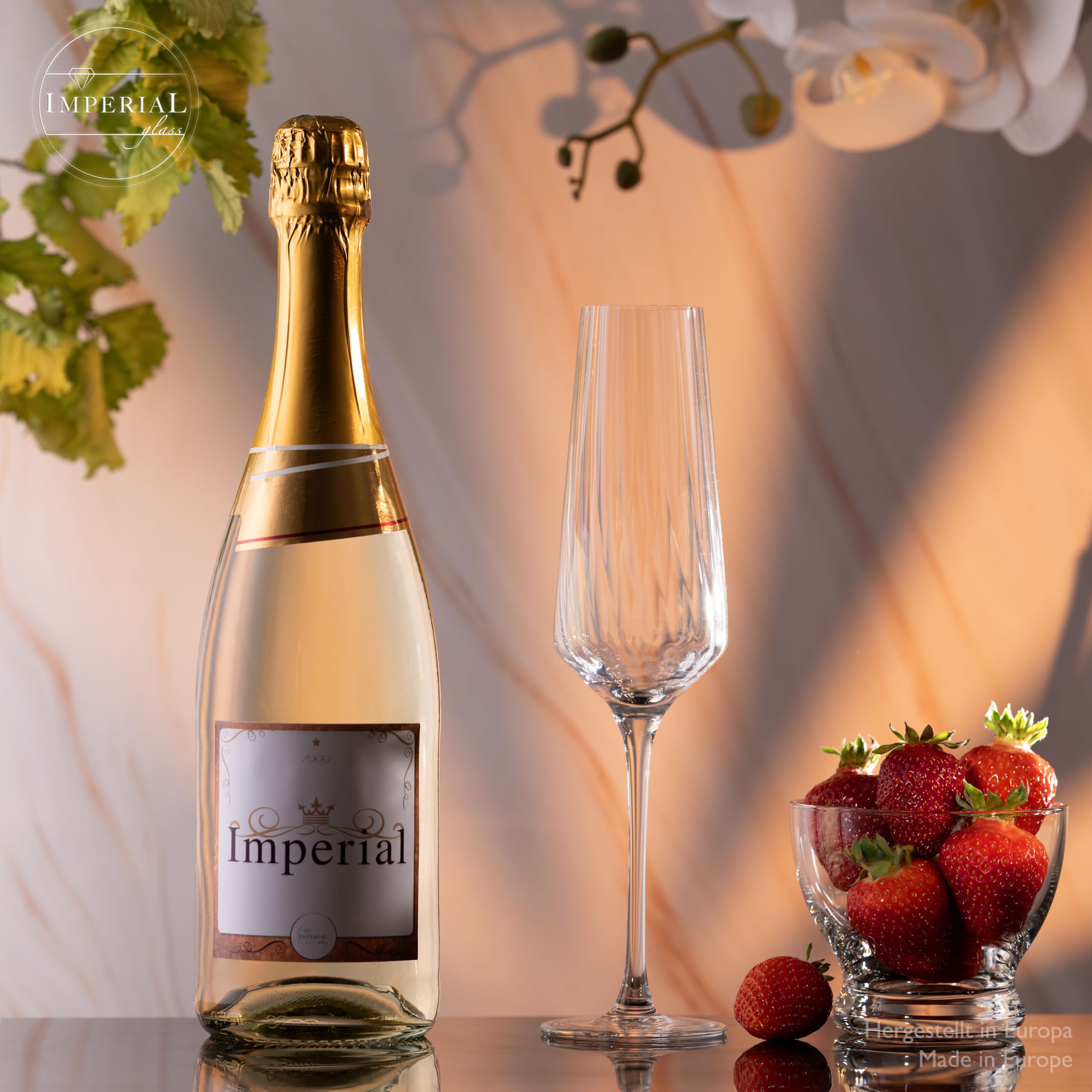 IMPERIAL Kieliszki do szampana 200 ml (maks. 230 ml) "London" zestaw 12-częściowy, żłobione kieliszki do szampana ze szkła kryształowego, nadają się do mycia w zmywarce