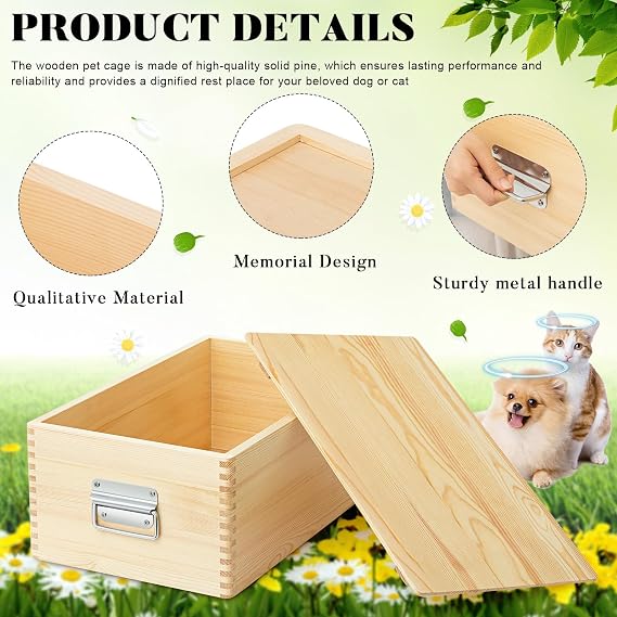 Maxdot Pet Casket for Dogs and Cats, Wooden Burial Pet Loss Coffin Furry Loss Gift for Animals Funeral, Handmade Natural Wood, Inner 19 l 11 W 7 H