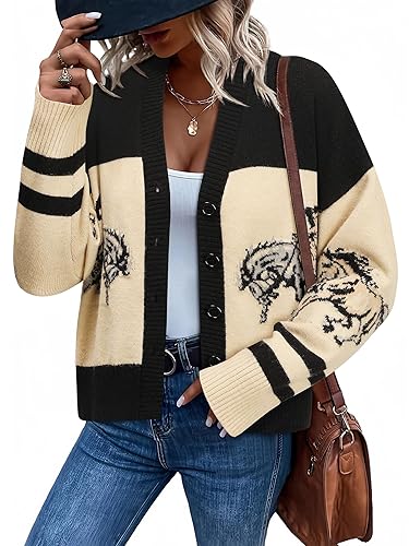 MYMORE Women's ❷⓿❷❺ Western Cowgirl Graphic Cardigan Sweaters Color Block