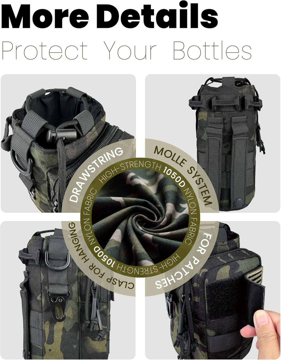 32 Oz Water Bottle Holder with Strap Bottle Carrier Bag with Phone Pocket MOLLE System for Walking - Image 4