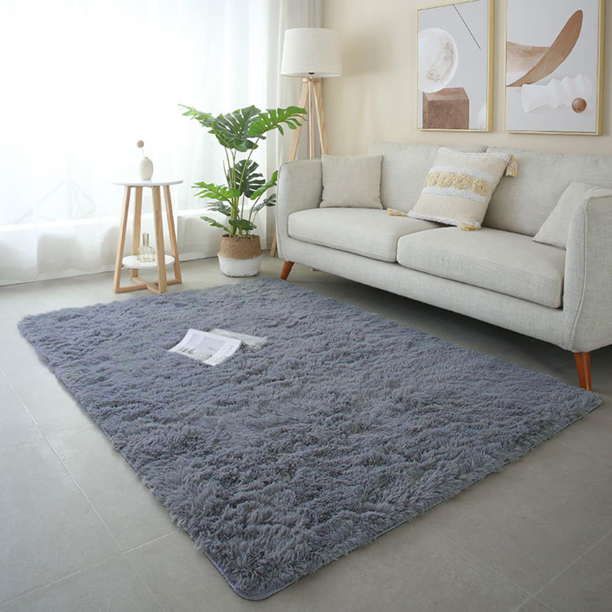 Tapis de salon moelleux de qualité supérieure grand format gris 120x200
