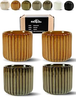 4 x 180 ml Tazas de Café de Cerámica sin Asa - Tazas de Café para Espresso para agua y té - Resistentes al Calor - Colores Retro - Juego de regalo -Marrón + Bronce