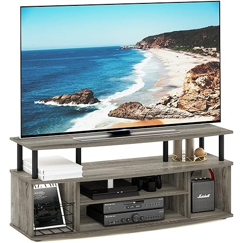 Furinno Jaya Large Entertainment Center Hold up to 55-in TV, Inch, French Oak/Black