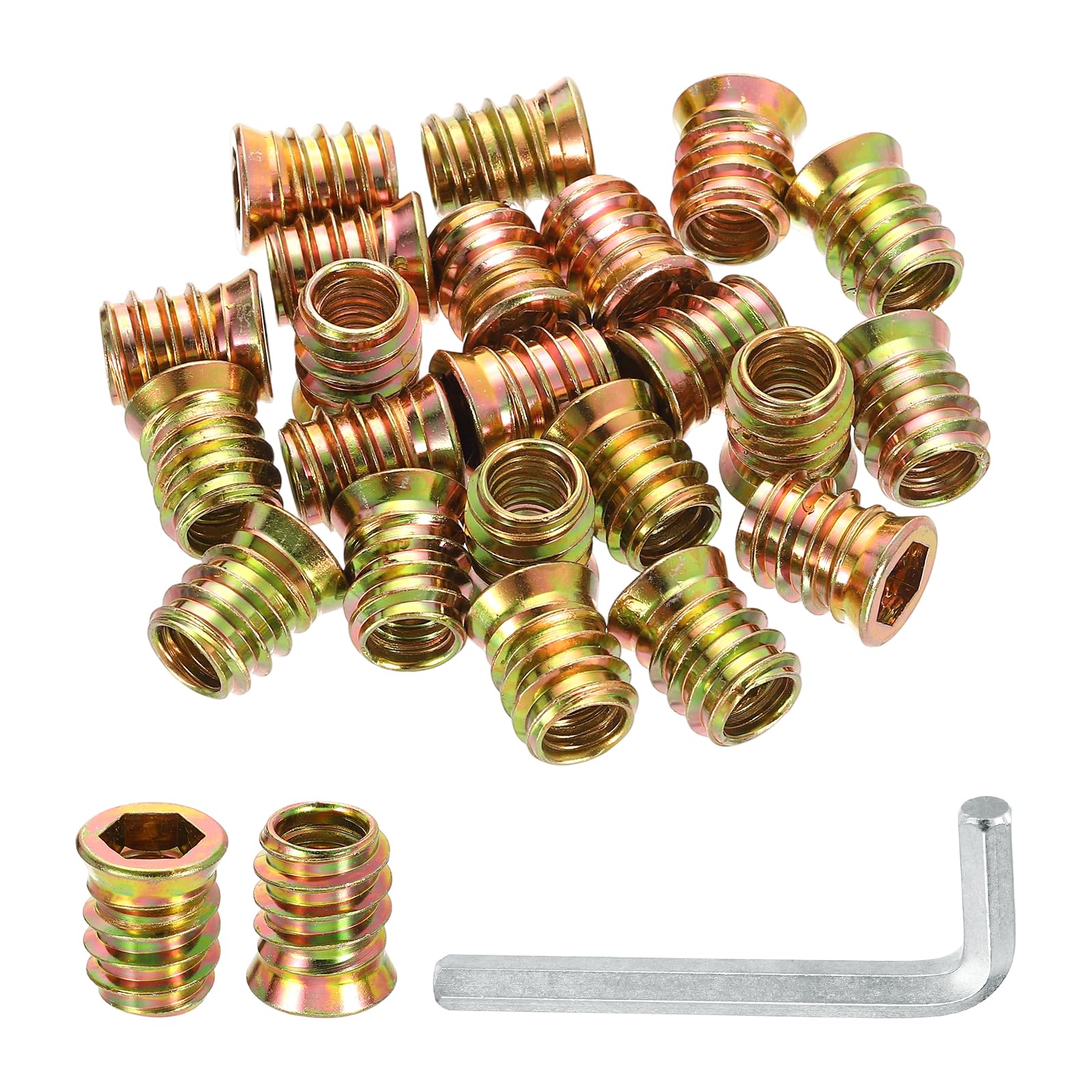 uxcell 100 Pcs Threaded Insert for Wood, 3/8" - 16 Carbon Steel Threaded Studs Hex Socket Drive Nut Inserts Screw in Nut Fastener Connector with Hex