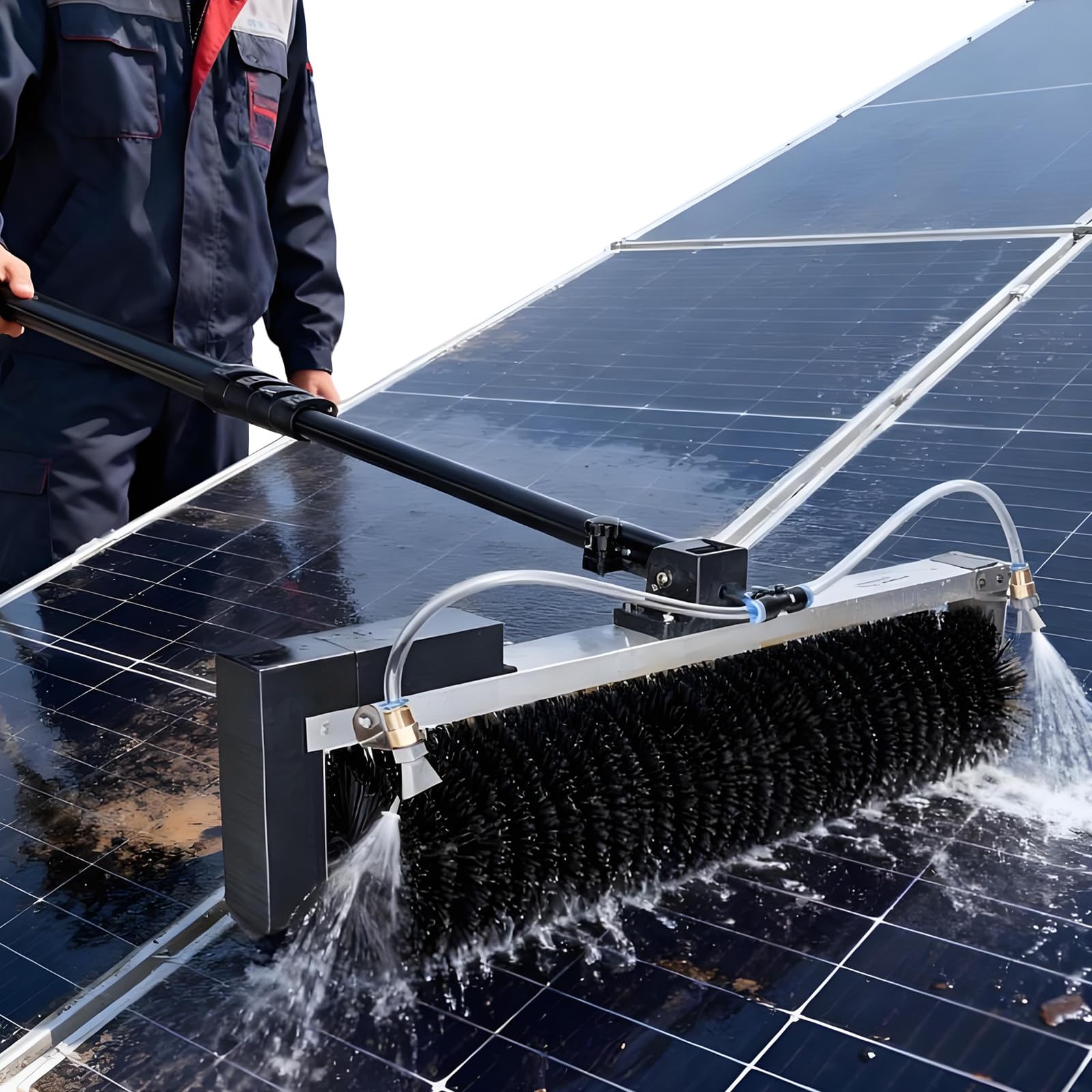 GTHTUHFD Solar Panel Cleaning Roller Brush With 25Ft Telescopic Pole, Handheld Pv Cleaner For Solar Power Station Maintenance,DualUse