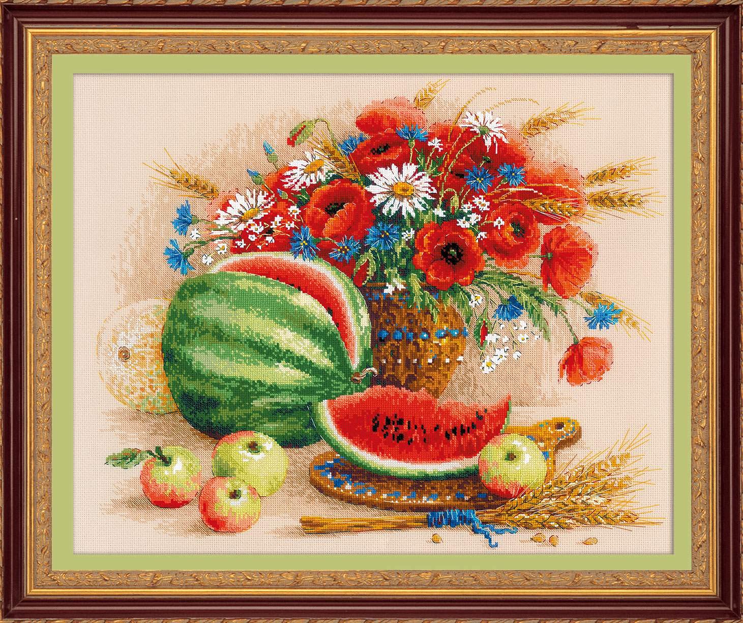 Riolis Beige Counted Cross Stitch Kit 19.75"X15.75"-Still Life With Watermelon (14 Count)
