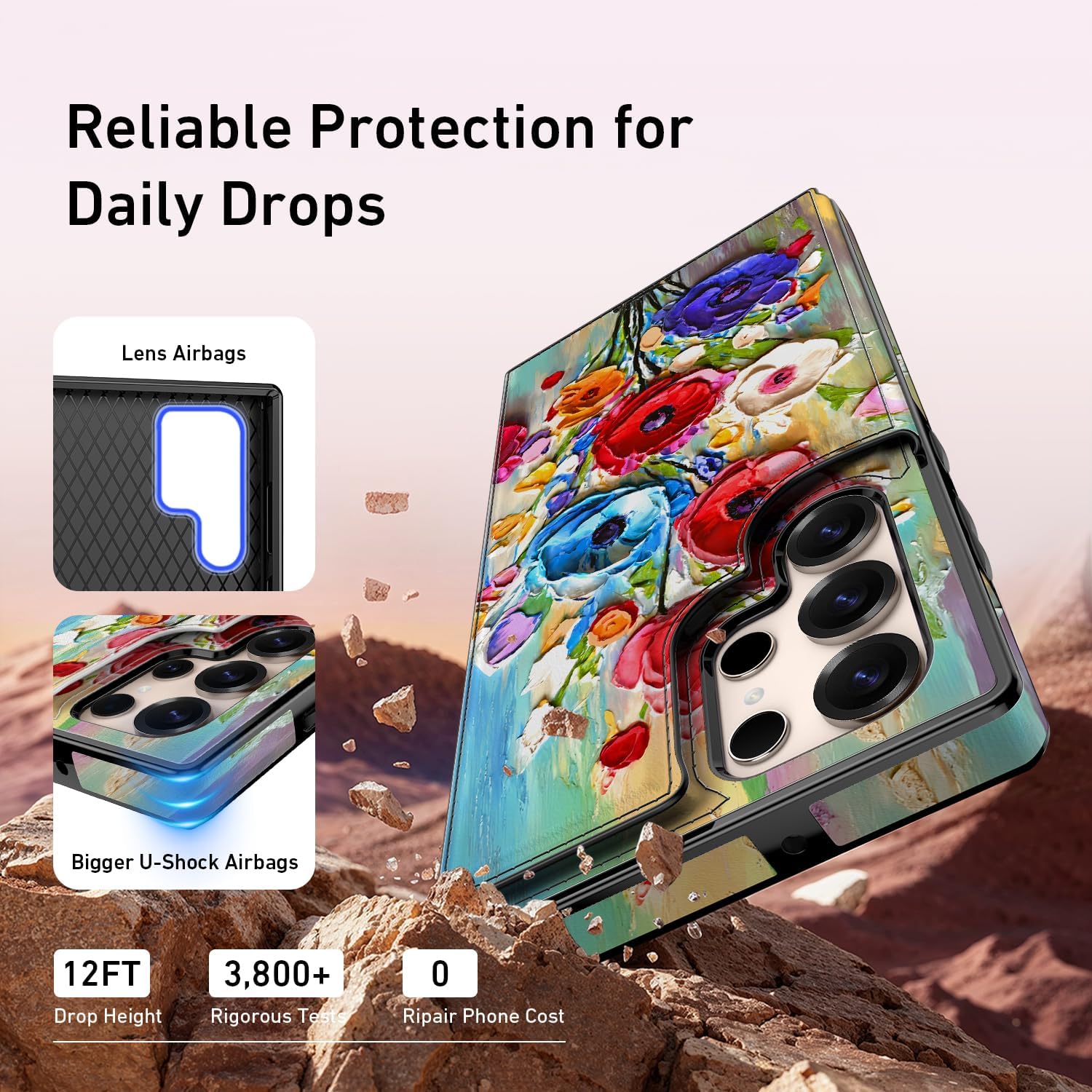 FUNMIKO for Samsung Galaxy S25 Ultra Wallet Case with Card Holder, RFID-Blocking, Military-Grade Protection & Floral Animal Design, Magnetic Closure with Leather Stand - Abstract Flowers - Image 5