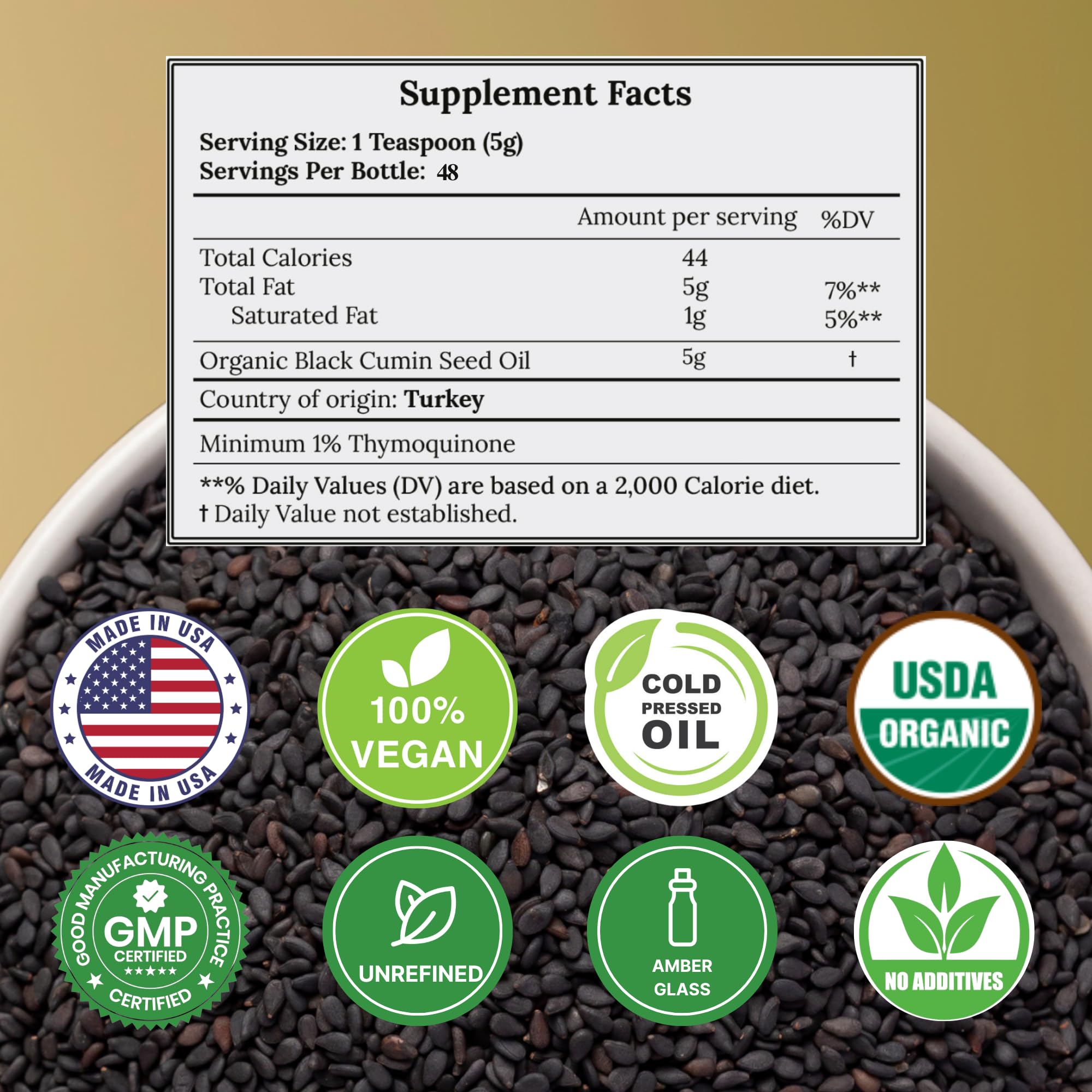 Vocks Black Seed Oil Organic Cold Pressed Unrefined Glass Bottle, 8 Fl oz — Amazon image 2
