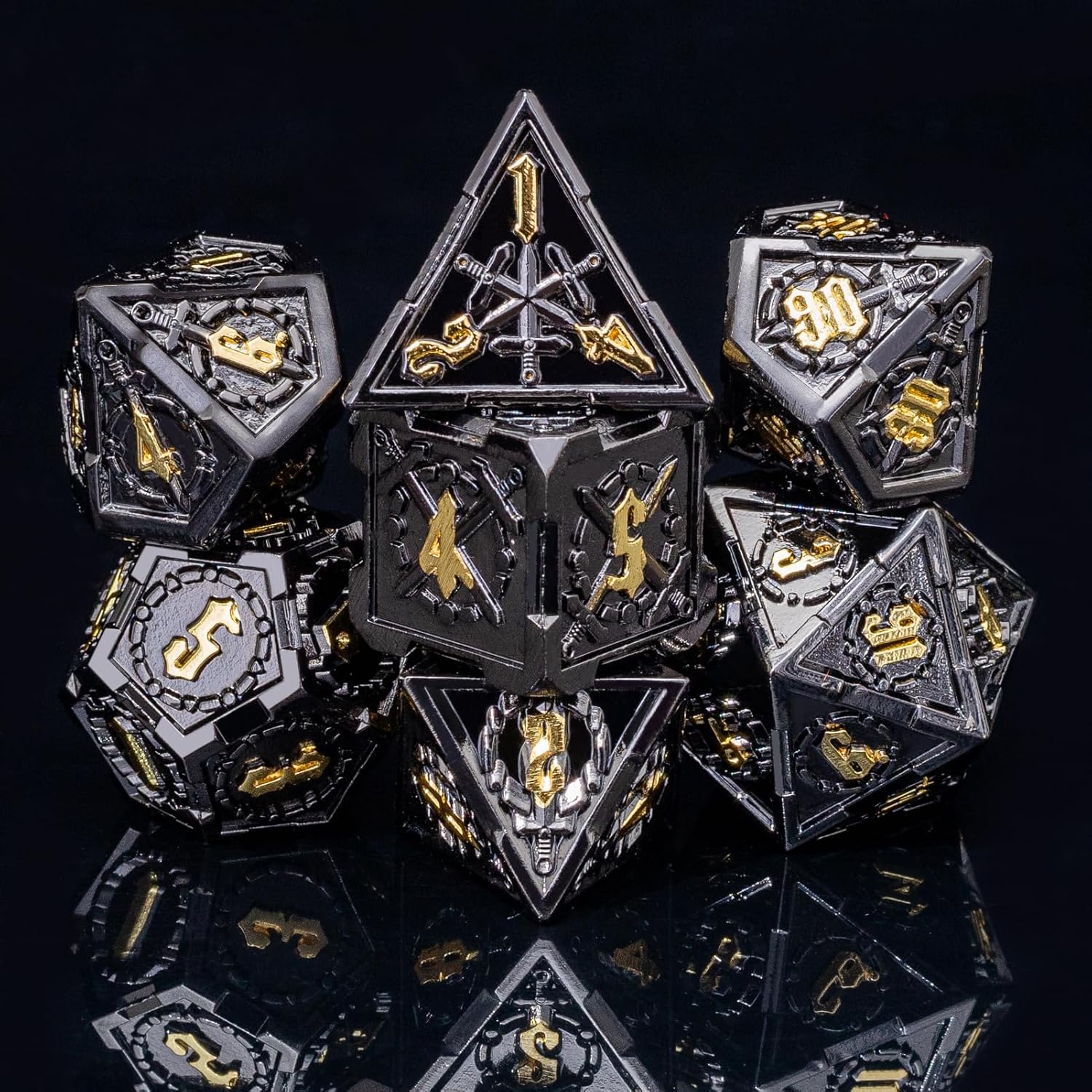 Metal DND Dice Set, Black Warblade Heavy Metal Dice Set, Designed for D&D DM, Players and Dice Collectors, Perfect for Dungeons and Dragon, MTG, TTRPG Role Playing Table Games