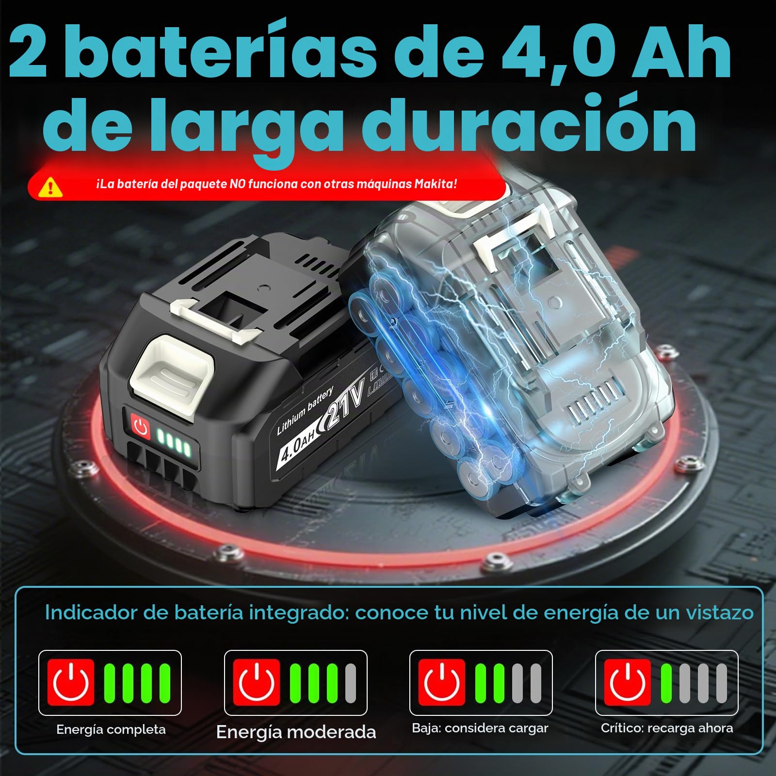 Yofuly Sierra de Calar Compatible con Baterías Makita de 18V, Caladoras para Madera con 2 Baterías de 4,0 Ah, 7 Velocidades Variables 3200SPM, Angulo de Corte de ±45°, 6 Hojas