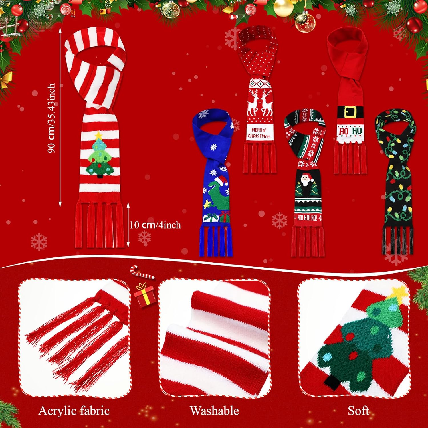 Liitrsh 6 Pcs Unisex Christmas Scarf with Tassels, Soft Knitted Holiday Scarf for Women Wraps Gift, 6 Styles (Classic) Multicolor - Image 2