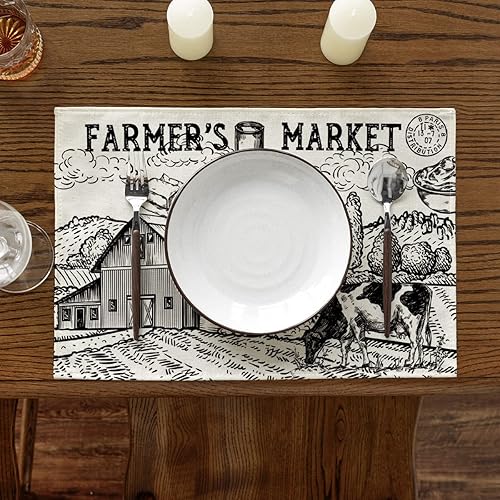 Miniatura 3 de Artoid Mode Juego de 4 manteles individuales Tractor Milk Farm de 12 x 18 pulgadas, manteles de mesa de otoño para fiestas, cocina, comedor