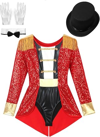 Women's Ringmaster Costume Circus Ring Leader Outfit Master Lion Tamer Fancy Dress Bodysuit