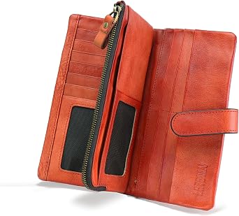 Womens RFID Blocking Genuine Leather Wallet Vintage Hand Rubbing Wallets Organizer | RFID Blocking