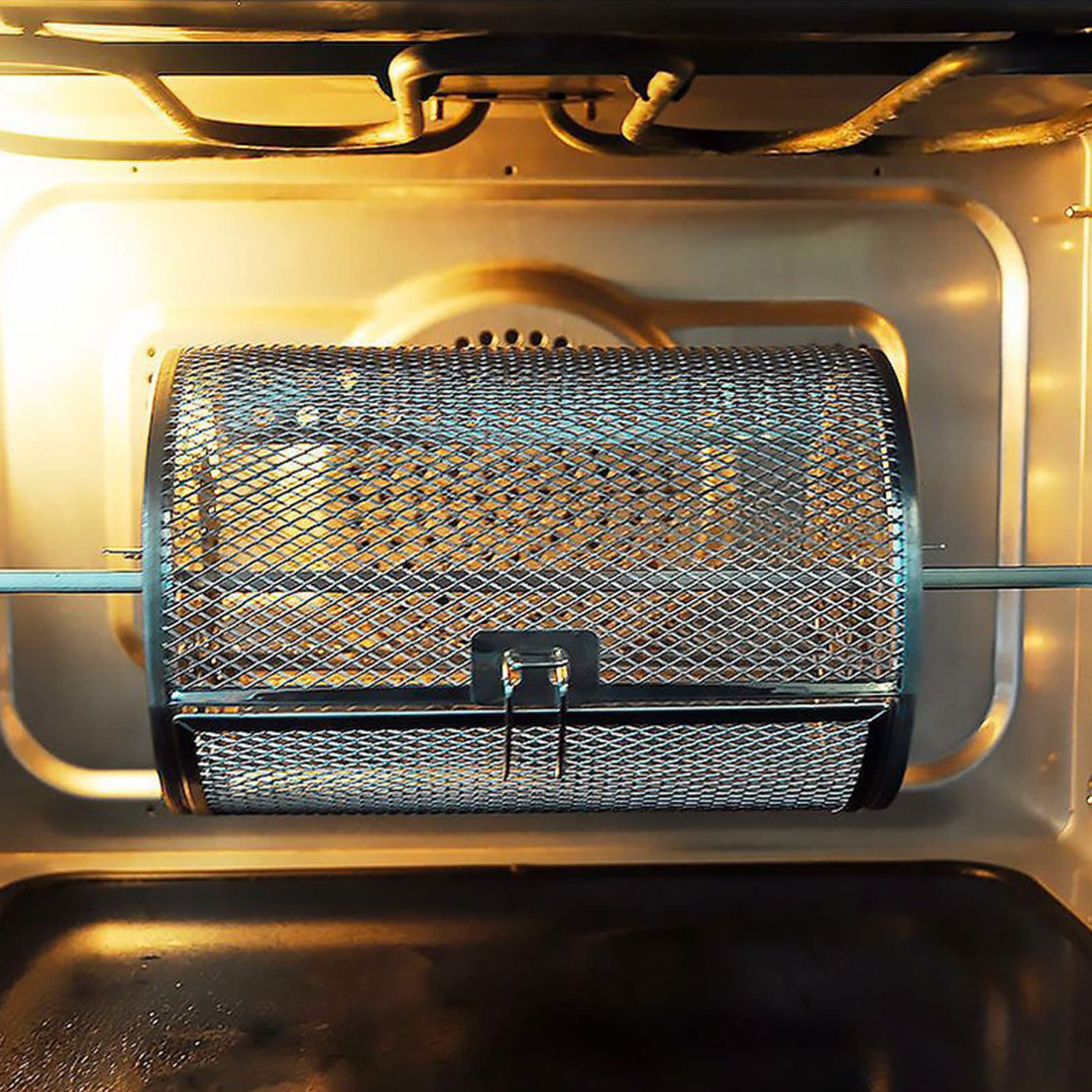 Griglia Rotante per Barbecue, Gabbia in Acciaio Inox Resistente (C)
