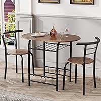 Vista 2 de JUMMICO juego de mesa redonda de 3 piezas de madera y sillas, mesa de grano de madera para ahorrar espacio en la cocina, rincón de desayuno