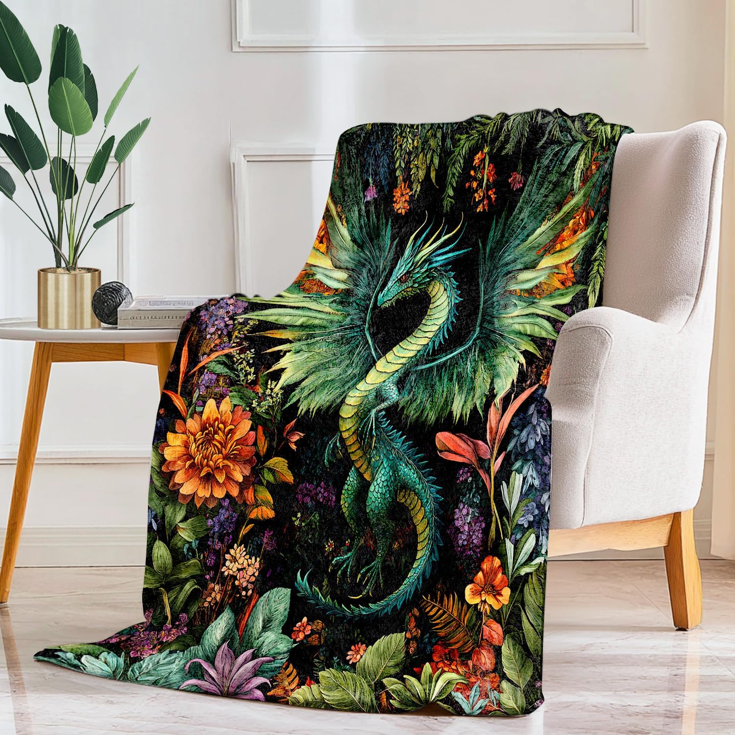 Dragon Blanket Dragon Decor Cozy Animal Throw Super Soft Plush Flannel Fleece Blanket Gift for Kids Adults Men Women Ultra Warm & Lightweight Flannel, 80"X60"