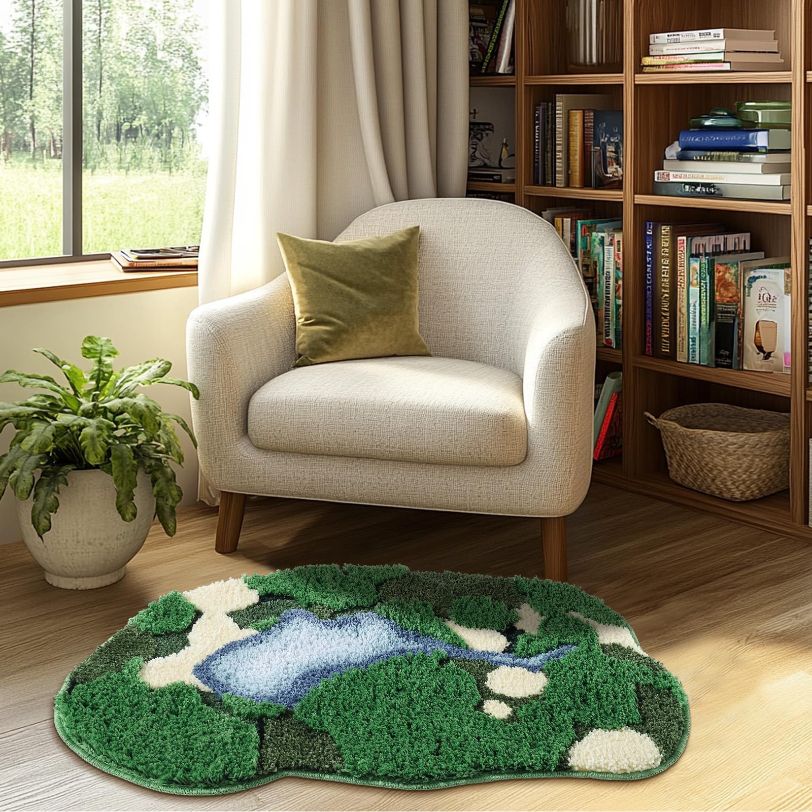 Alfombra de baño de musgo verde, ultra gruesa, suave, decoración estética 3D, bonita alfombra de baño única, súper absorbente, antideslizante, lavable, alfombra de musgo para suelo de ducha