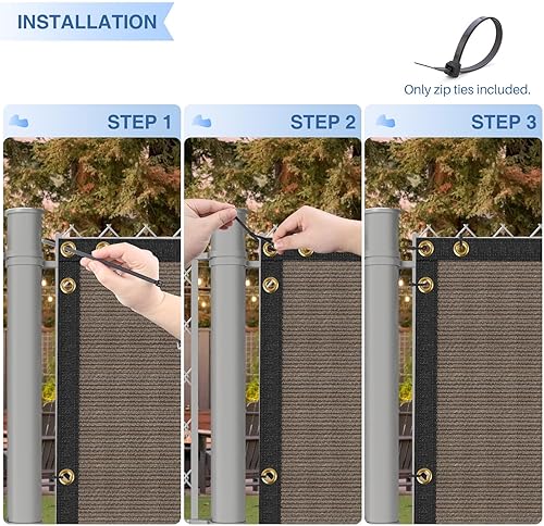 Miniatura 5 de E&K Sunrise - Rejilla para valla de privacidad de 4 x 50 pies con ojales, para exteriores, protección contra rayos UV, bridas incluidas (marrón)