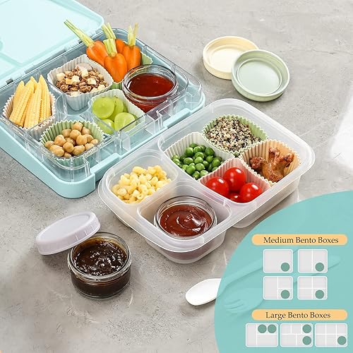 Miniatura 10 de VITEVER Paquete de 6 recipientes para aderezo de ensalada, recipiente pequeño de vidrio para condimentos de 1.7 onzas con tapas, juego de tazas de