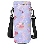 AUPET Water Bottle Bag Carrier,24oz/32oz Insulated Neoprene bottle Sling Holder Case Pouch Cover for 1000ML/750ML Bottles with Shoulder Strap for walking (Cute Pastel theme, 1000ML)