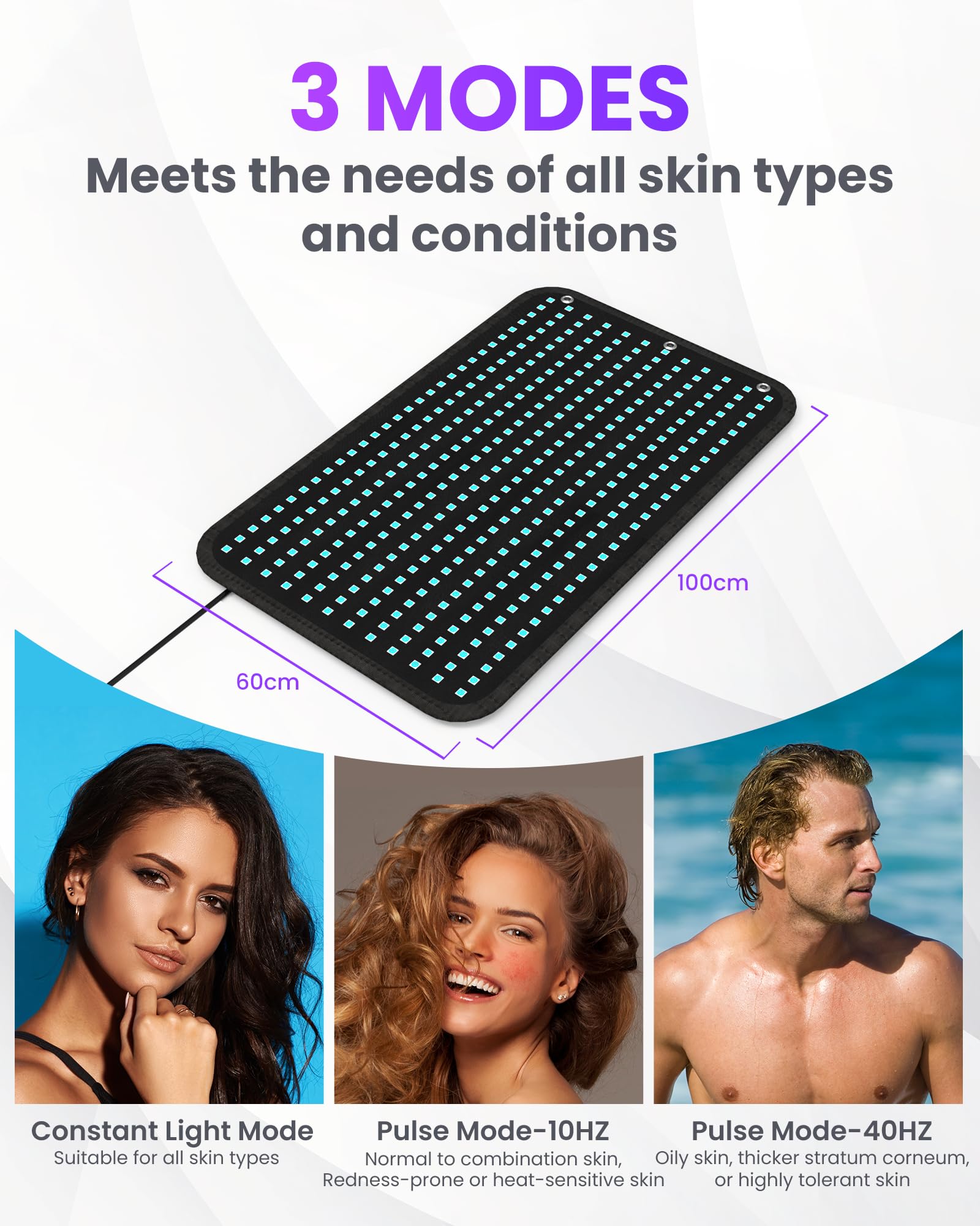 Bräunungslampen Pad 360 PCS 460&490nm 100x60cm Gesichtsbräuner Solarium 5 Lichtstärken 3 Modi Impuls Liegend Wandhängend