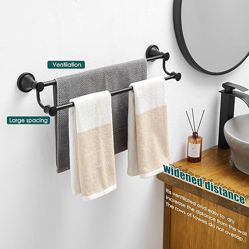 Miniatura 10 de Hoimpro Toallero retráctil ajustable de acero inoxidable de 15 a 27 pulgadas, accesorios de baño, baño, hotel, barra de toalla doble, colgador de